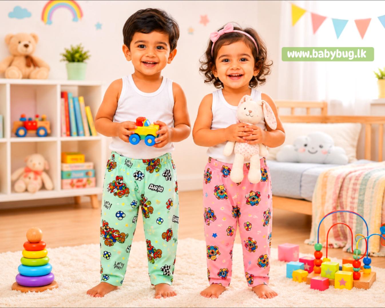 Comfy Multi Colour Long Pants | Age 3 months to 5 Years | For Baby Girls & Boys - Image 2