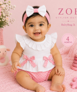 "Zoe" - Cotton Stylish Outfit | Pink & White | 2 months to 24 months