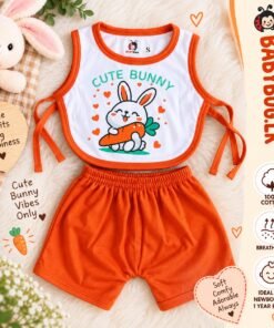 Cotton Quality - Side Open Suits  [New Born to 9 months] - Design 05 - Carrot Bunny, Small
