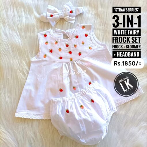Strawberry Fairy Embroidered 3 in 1 Frock Set | 0 - 6 Months | - Image 2