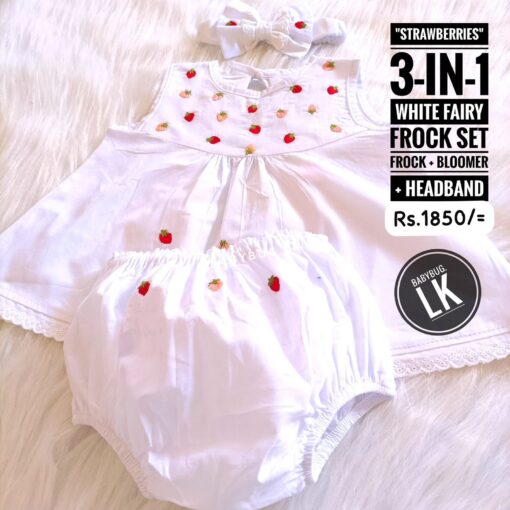 Strawberry Fairy Embroidered 3 in 1 Frock Set | 0 - 6 Months | - Image 3