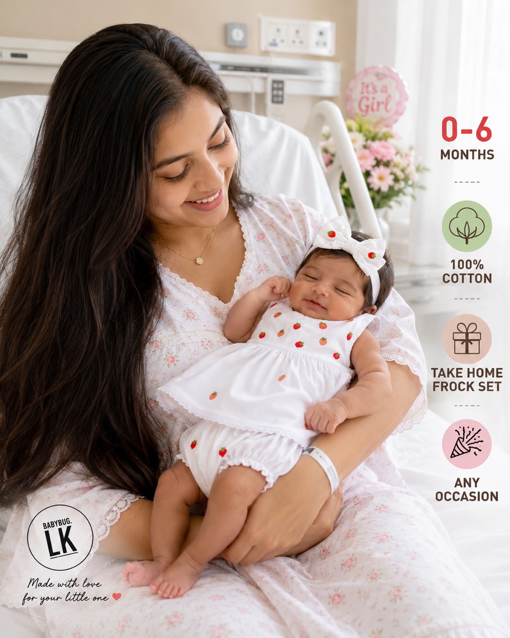 Strawberry Fairy Embroidered 3 in 1 Frock Set | 0 - 6 Months | - Image 3