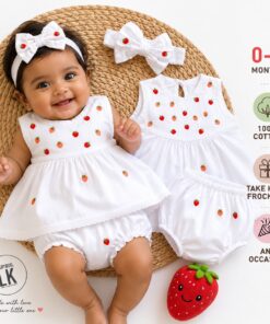 Strawberry Fairy Embroidered 3 in 1 Frock Set | 0 - 6 Months |