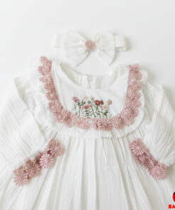 Alternative view of "Royal Rosette" 🎀⚡️ Embroidered - Handmade - Frock with Headband.