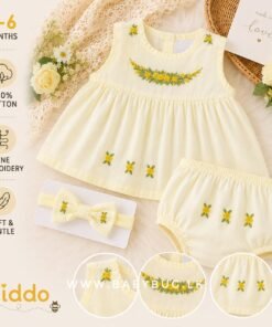 Yellow Fairy Embroidered 3 in 1 Frock Set | 0 - 6 Months |