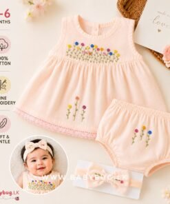 Peach Fairy Embroidered 3 in 1 Frock Set | 0 - 6 Months |